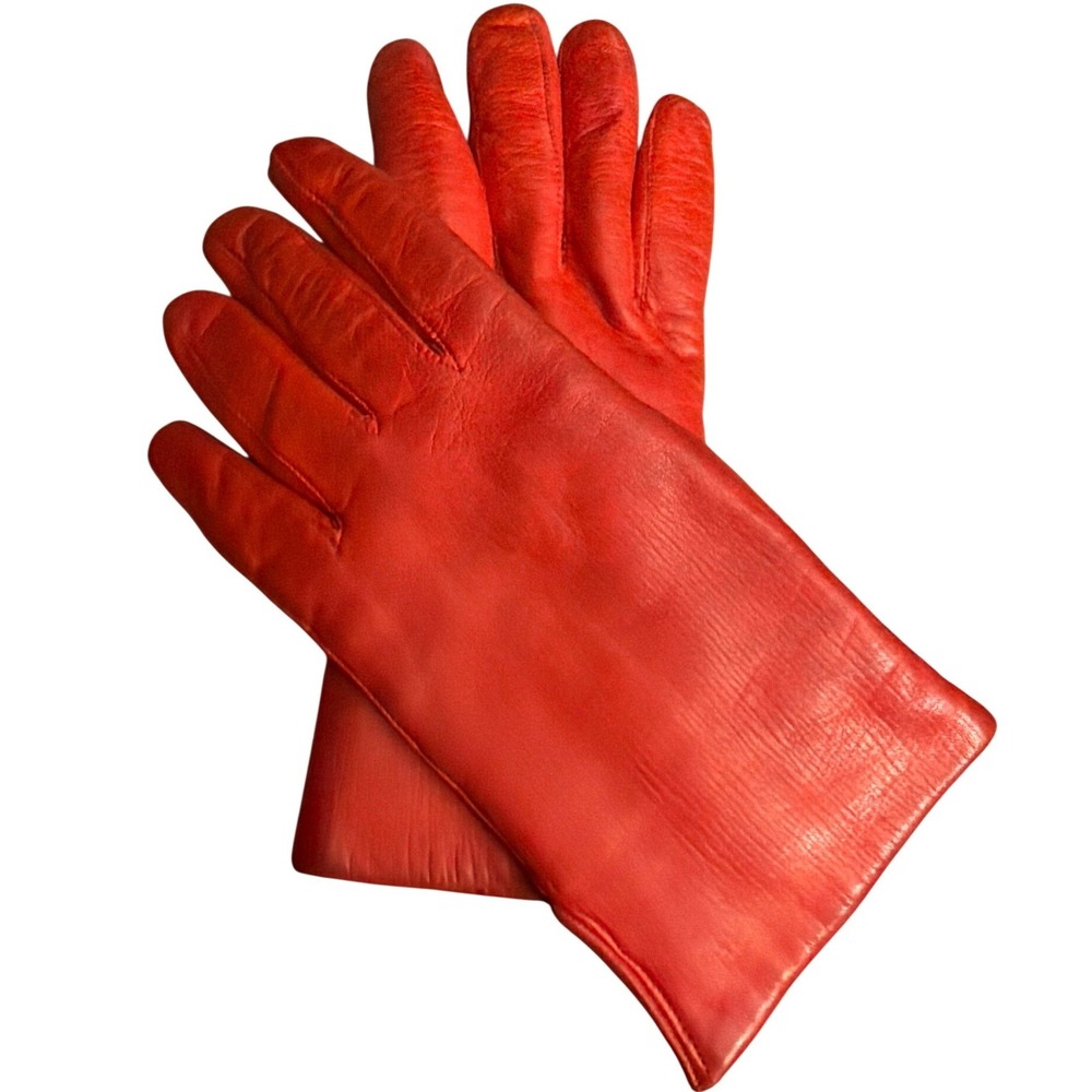Vintage Red Leather Gloves Rabbit Fur Lined Red Old Money Mob Wife Chic Glam